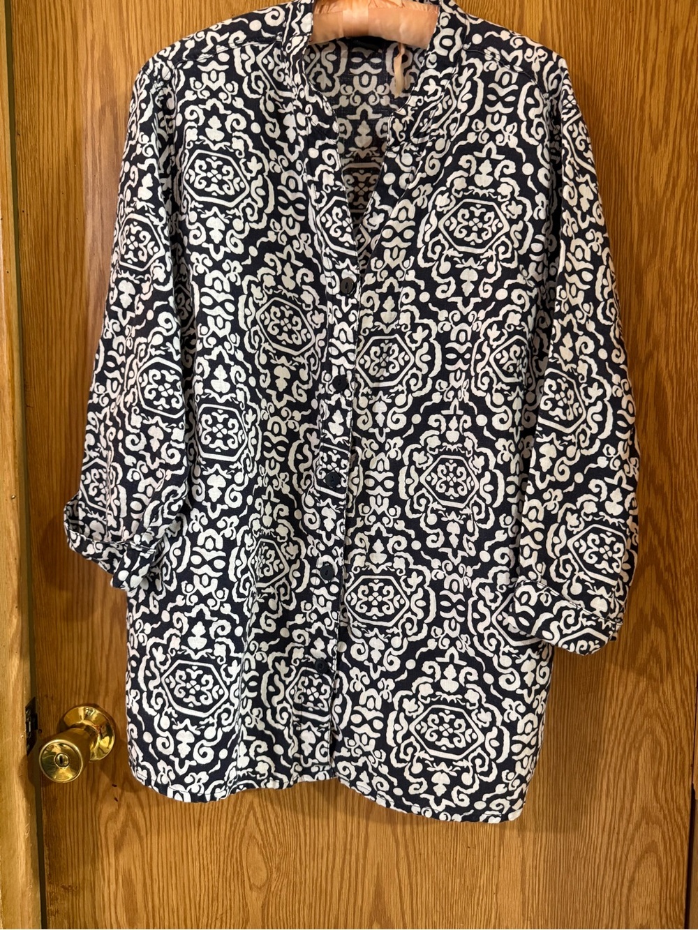 Carole Little Black and White Printed Button-Up Blouse